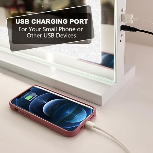 FENCHILIN Vanity Mirror with Lights 32” x 23” Hollywood Makeup Mirror with Light Strip Smart Touch Control 3 Colors Dimmable & 10X Magnification Tabletop White
