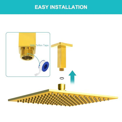Enga Square Shower Arm with Flange, 3 Inches Ceiling Mount Replacement Rain Shower Head Straight Arm, Bright Gold - color: Polished Gold, style: 3 Inch