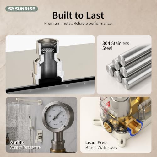 SR SUN RISE Shower Faucet Set Bathroom Square Rain Shower Head with Handheld Spray Wall Mounted Rainfall Shower Fixtures Brushed Nickel Shower Faucet Trim Repair Kits (Contain Shower Valve)10 Inches - color: Brushed Nickel, size: 10 Inch