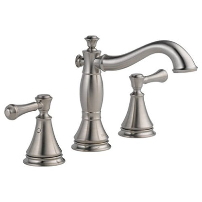 Delta Cassidy Brushed Nickel Bathroom Faucet 3 Hole, 8 Inch Widespread Bathroom Sink Faucet for Vanity, Metal Push-Pop Drain Assembly, Stainless 3597LF-SSMPU - color: Stainless