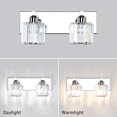Aipsun Bathroom Vanity Lighting Fixtures Crystal Vanity Lights for Bathroom 2 Lights Stainless Steel Wall Lighting Fixtures(Exclude Bulb) - color: Chrome (Round), size: 15 inch