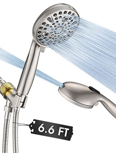 High Pressure 10-Setting Handheld Shower Head, 5" Detachable Shower Spray, 79" Extra Long Stainless Steel Hose, Adjustable Bracket - Brushed Nickel - color: Brushed Nickel