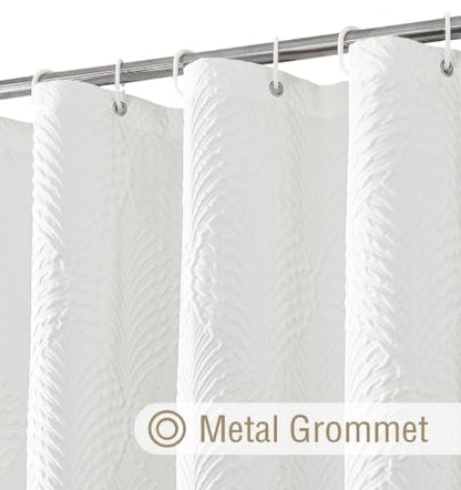 Small Stall Shower Curtain, Narrow Half 3D Embossed Textured White Fabric Shower Curtain, Modern Farmhouse Chic Soft Cloth Bathroom Curtains Shower Set with Hooks (White, 36" W x 72" L) | Narrow Half Small Stall Shower Curtain, White 3D Embossed Modern Fa