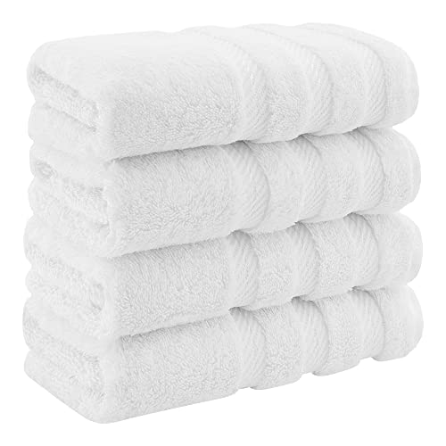 American Soft Linen 100% Cotton Luxury Turkish Towels, 4 PC Hand Towel Set | Soft Absorbent Quick Dry OEKO Tex Standard 100 Certificated Durable Machine Washable Premium Hotel Quality - color: Bright White, size: 16"x28"