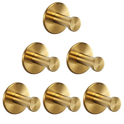 Bath Towel Hooks, 6 Pack Self Adhesive Coat Hooks, Sturdy No Drilling Robe Hook, SUS 304 Stainless Steel Heavy Duty Clothes Hanger, Wall Hooks for Bathroom Bedroom Kitchen (2 in, ‎Gold) - color: Gold-6