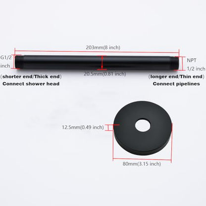 RANDOM Shower Arm with Flange,8 Inches Ceiling Mount Shower Head Extension Arm Straight Arm Ceiling-Mounted For Fixed Shower Head,Matte Black.RD91038-8MB - color: 8″ Matte Black(Round Flange)