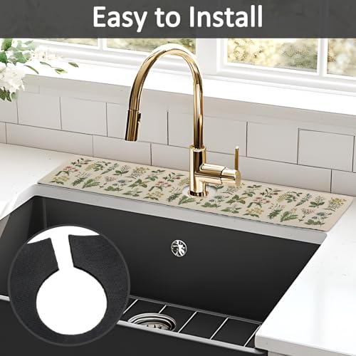 24" X 5.5" Kitchen Sink Splash Guard Faucet Mat Floral Super Absorbent Fast Drying Faucet Guard & Draining Mat Sink Splash Guard Behind Faucet for Kitchen, Bathroom - size: 24" x 24"