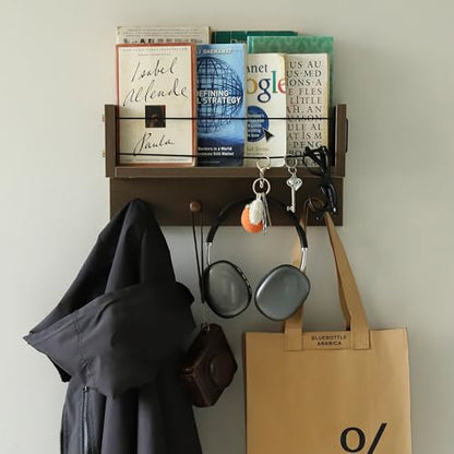 Entrance Coat Rack ，Coat Hooks, Wall-Mounted Wooden Hook Rack, Wall-Mounted Shelves are Very Suitable (Walnut Color Finish-B-1) - style: Walnut color finish-B-1