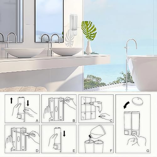 10oz/300ml Single Manual Wall Mounted Soap Dispenser, White | Bathroom Shampoo and Conditioner Dispenser, Clear Plastic Refillable Liquid Lotion Pump Dispenser and Organizer - color: White