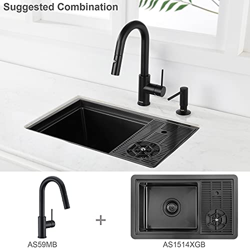 AS59MBS Matte Black Bar Faucet or Prep Kitchen Sink Faucet with Pull Down Sprayer and Single Handle - color: Matte Black, style: Classic