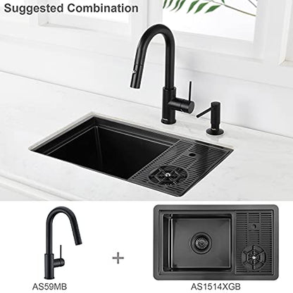 AS59MBS Matte Black Bar Faucet or Prep Kitchen Sink Faucet with Pull Down Sprayer and Single Handle - color: Matte Black, style: Classic