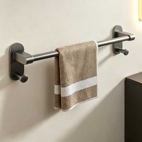 Stainless Steel Single/Double Towel Bar, Bathroom Waterproof Towel Rail | Drill Mount Towels Holder with Hooks, 30-70CM/11.8-27.5in Wall Mount for Kitchen and Bathroom(Gray A,70cm/27.5in) - color: Gray a, size: 70cm/27.5in