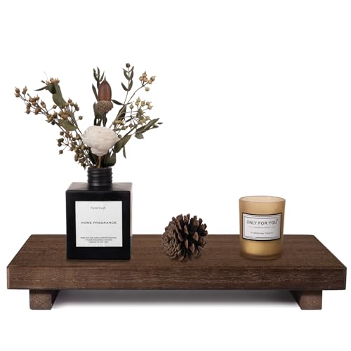 zoocatia Small Wood Tray Pedestal Stand Farmhouse Bathroom Decor Decorative Wooden Riser Kitchen Soap Dish Holder for Vanity, Counter, Sink, Large 11.8" x 7" - Walnut | Waterproof, Lightweight, Easy Clean, Small Wooden Riser Pedestal Stand Accessories for