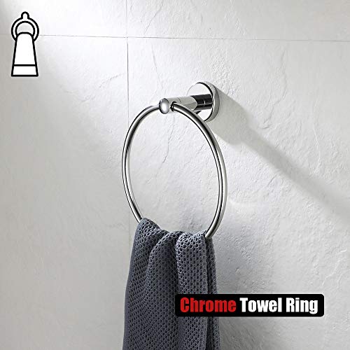 JQK Chrome Towel Ring, 304 Stainless Steel Hand Towel Holder for Bathroom, Polished Finish Wall Mount, TR130-CH - color: Chrome