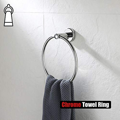 JQK Chrome Towel Ring, 304 Stainless Steel Hand Towel Holder for Bathroom, Polished Finish Wall Mount, TR130-CH - color: Chrome