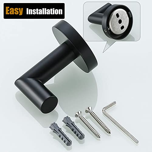 Towel Coat Hook Matte Black SUS304 Stainless Steel Bathroom Clothes Sponges Robe Hook Wall Mounted Round Kitchen Heavy Duty Hanger 2 Packs,96018-8MB. - color: Single Hook-Matte Black