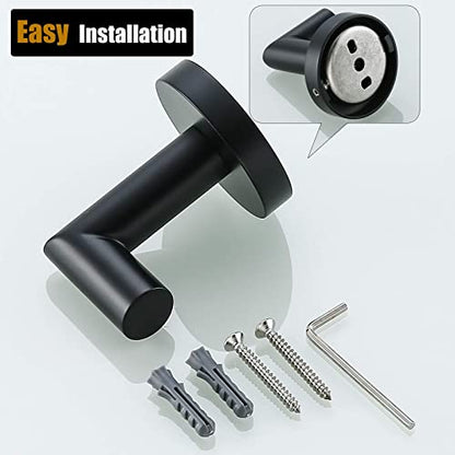 Towel Coat Hook Matte Black SUS304 Stainless Steel Bathroom Clothes Sponges Robe Hook Wall Mounted Round Kitchen Heavy Duty Hanger 2 Packs,96018-8MB. - color: Single Hook-Matte Black