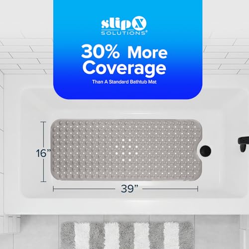 SlipX Solutions 39x16 Extra Long Non Slip Bath Mat, Tub & Shower, Tan | Anti Slip Mat for Elderly & Kids Bathroom, 30% More Coverage, 200 Suction Cups, Hundreds of Drain Holes - color: Tan