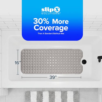 SlipX Solutions 39x16 Extra Long Non Slip Bath Mat, Tub & Shower, Tan | Anti Slip Mat for Elderly & Kids Bathroom, 30% More Coverage, 200 Suction Cups, Hundreds of Drain Holes - color: Tan