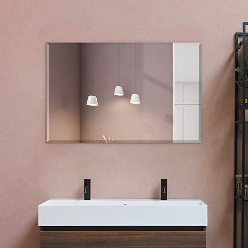 36x48 Inch Rectangle Frameless Bathroom Vanity Mirror with Beveled Edge - Shatterproof Wall Mounted Decorative Glass with Safety Backing for Living Room Bedroom Hallway Entryway - Fab Glass and Mirror - size: 48"L x 36"W, style: Rectangle