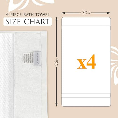 MAURA White Extra Large Turkish Cotton Luxury Bath Towels Set of 4. Ultra-Soft, Thick & Plush Towels for Bathroom - Pure White - color: White, size: Bath Towel (4-Pack)