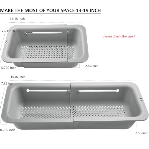 LASSHSWA Collapsible Colander for Kitchen, Over the Sink Strainer Basket for Kitchen, Fruit Pasta Food Strainer Expandable Plastic Colander BPA Free (Gray) - color: Gray