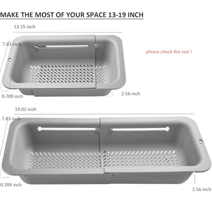 LASSHSWA Collapsible Colander for Kitchen, Over the Sink Strainer Basket for Kitchen, Fruit Pasta Food Strainer Expandable Plastic Colander BPA Free (Gray) - color: Gray