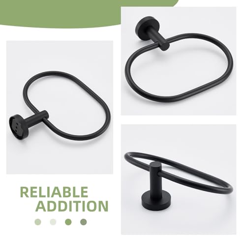 Angle Simple Bathroom Hardware Set Matte Black, Bathroom Accessories 4 Pcs | SUS304 Stainless Steel, Bath Fixture Set with Robe Hook x 2, Toilet Paper Holder and Rotary Towel Ring, Screw Mount - color: Matte Black
