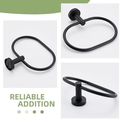 Angle Simple Bathroom Hardware Set Matte Black, Bathroom Accessories 4 Pcs | SUS304 Stainless Steel, Bath Fixture Set with Robe Hook x 2, Toilet Paper Holder and Rotary Towel Ring, Screw Mount - color: Matte Black