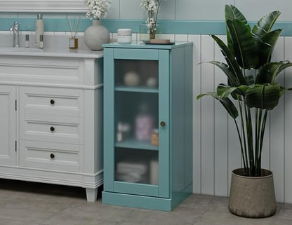 100% Solid Wood Bathroom Cabinet, Frosted Door, Aqua, 16.5" w x 35.75" h x 15.5" d, Renewable Eco-Friendly Wood, Made in Brazil - color: Aqua, style: Frosted Glass Door