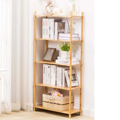 5-Tier Expandable Freestanding Open Bamboo Book Shelf - No-Tool Assembly & Modular,Bathroom Storage Shelf Unit Plant Stand for Small Space, Bedroom, Living Room, Home Office (Natural, 5-Tier) - color: Natural 5-tier-1