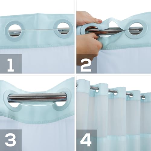 River Dream No Hook Long Shower Curtain with Snap-in Liner 71x80, Blue | Snap on/off Waterproof PEVA Liner, See Through Top Window, Slub Textured, Hotel Style Shower Curtain Set, 71W x 80H - color: Blue, size: 71"W x 80"L (Pack of 1)