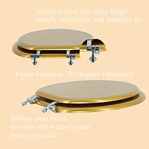 Elongated Toilet Seat Wood Toilet Seat Prevent Shifting with Zinc Alloy Hinges American Standard Size Toilet Seat Easy to Install also Easy to Clean(Elongated,Sparkling Classical Gold) - color: Classical Gold, size: Elongated