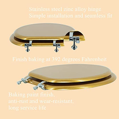 Elongated Toilet Seat Wood Toilet Seat Prevent Shifting with Zinc Alloy Hinges American Standard Size Toilet Seat Easy to Install also Easy to Clean(Elongated,Sparkling Classical Gold) - color: Classical Gold, size: Elongated