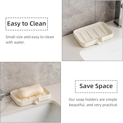 Soap Dish, Bar Soap Holder, Travertine Stone Look, Off White | Self Draining,Sponge Holders Tray for Shower,for Dispenser,Scrubber,Bottle,Cup on Bathroom Kitchen Bathtub Sink or Counter - color: White