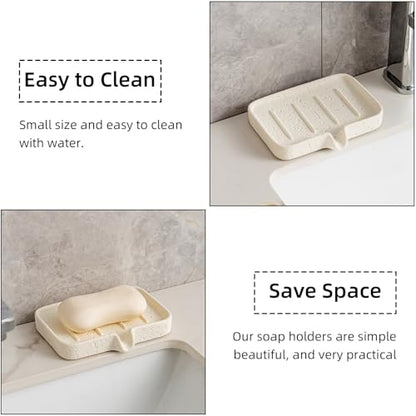 Soap Dish, Bar Soap Holder, Travertine Stone Look, Off White | Self Draining,Sponge Holders Tray for Shower,for Dispenser,Scrubber,Bottle,Cup on Bathroom Kitchen Bathtub Sink or Counter - color: White
