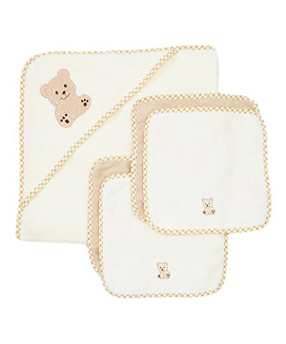 Spasilk 5-Piece Soft Terry Hooded Bath Towel and Washcloth Set, 1 Baby Towel and 4 Baby Washcloths for Newborn Boys and Girls, Brown Bear