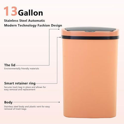Automatic 13 Gallon Trash Can Set of 3, Trash Can,Soft Close Large Garbage Can with Lid,Indoor Smart Trashcans for Kitchen,Touch-Free Waterproof Trashcans for Kitchen,Pink - color: Pink, style: set of 3