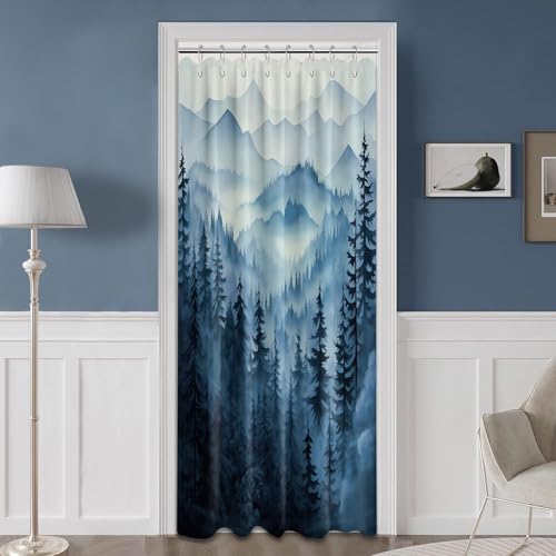 Navy Blue Forest Shower Curtain Dark Blue Mountain Nature Shower Curtains for Mens Bathroom Decor, Waterproof Fabric with Hooks, 48x72in - color: Blue, size: 48"W x 72"L (Pack of 1)