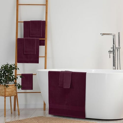 8 Piece Towel Set 100% Ring Spun Cotton, 2 Bath Towels 27x54, 2 Hand Towels 16x28 and 4 Washcloths 13x13 - Ultra Soft Highly Absorbent Machine Washable Hotel Spa Quality - Burgundy - color: Burgundy, size: 8 Piece Towel Set