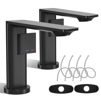 Modern Single Hole Bathroom Faucet, Luxury Matte Black Bathroom Sink Faucet | Solid Brass Body & Premium Ceramic Valve, Centerset 4 Inch, Spot-Free Finish & Anti-Splash Design - color: Matte Black（Set of 2)