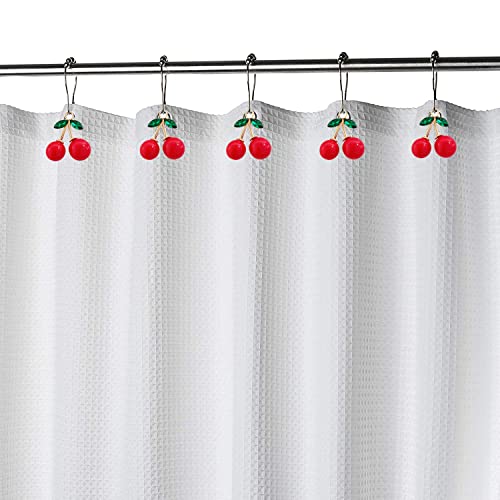 Set of 12 Cherries Shower Curtain Hooks Rings, Red Cherry Pendant Decoration, Fruit Style for Kids Bathroom, Stainless Steel Hooks Rustproof (Red-Cherry)