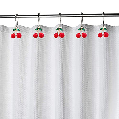 Set of 12 Cherries Shower Curtain Hooks Rings, Red Cherry Pendant Decoration, Fruit Style for Kids Bathroom, Stainless Steel Hooks Rustproof (Red-Cherry)