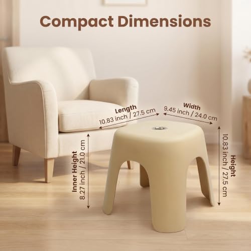 Plastic Step Stool, Heavy-Duty ABS Shower Bath Stool Anti-Slip, Compact Size for Bathroom, Kitchen, Entryway Beige - color: Begie