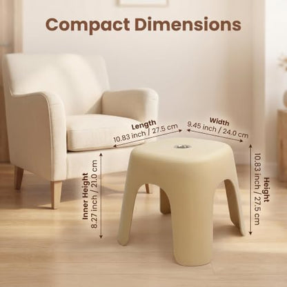 Plastic Step Stool, Heavy-Duty ABS Shower Bath Stool Anti-Slip, Compact Size for Bathroom, Kitchen, Entryway Beige - color: Begie