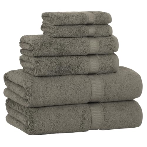 Supreme Terry 6-Piece Premium Towel Set, Soft & Plush 100% Turkish Cotton, Spa Quality, 2 Bath Towel 2 Hand Towels 2 Washcloths-Dark Grey - color: Dark Grey, size: 6 Pcs Set