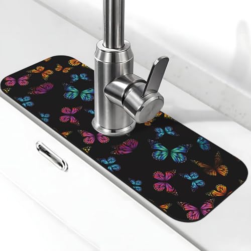 Butterfly Abstract Butterflies Kitchen Sink Splash Guard Faucet Mat Super Absorbent Fast Drying Mat Sink Gadgets-Fast Drying Pad Sink Mat For Kitchen Bathroom (15" X 5.5" ) - color: Butterfly