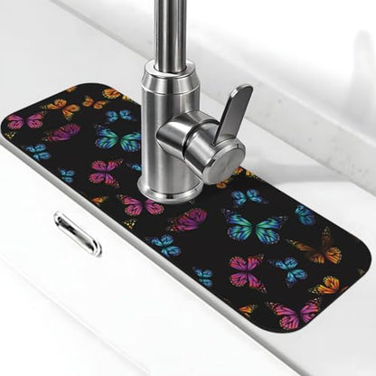 Butterfly Abstract Butterflies Kitchen Sink Splash Guard Faucet Mat Super Absorbent Fast Drying Mat Sink Gadgets-Fast Drying Pad Sink Mat For Kitchen Bathroom (15" X 5.5" ) - color: Butterfly