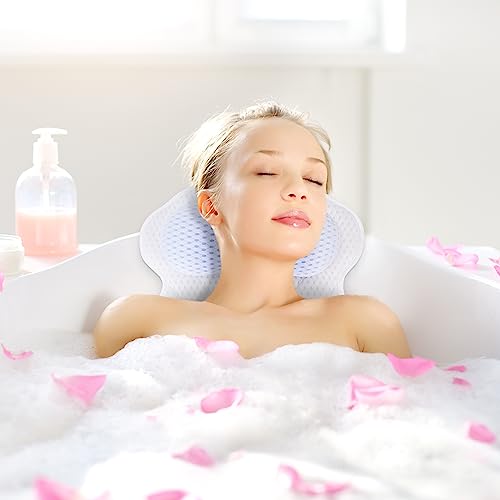 Bathtub Bath Pillows for Tub - Bath Tub Pillow Headrest with Ergonomic TPE, Bathtub Pillow for Neck & Back Support with Strong Suction Cups & Hook - size: Medium White