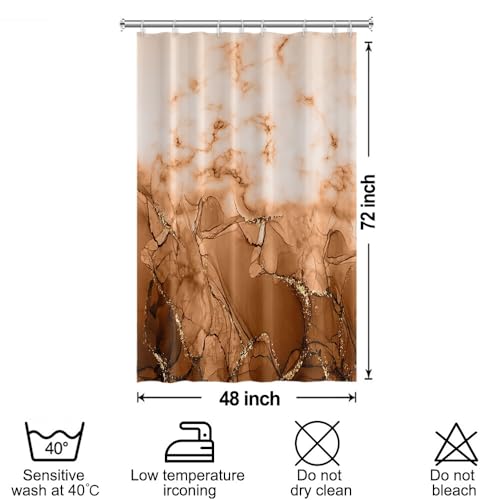 Brown Marble Stall Waterproof Shower Curtain 48x72 inches | RV Small Shower Curtain Set for Bathroom, Abstract Modern, Machine Washable, Easy to Install with Hooks, Ombre White Brown - color: Brown, size: 48"W x 72"L (Pack of 1)